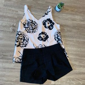 Banana Republic V Neck Tank Black Floral Print